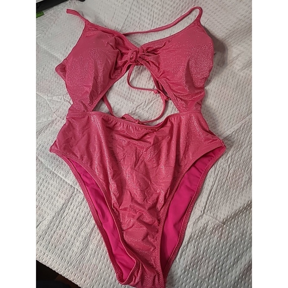 Victoria's Secret Large ONE-PIECE swimsuit monokini shine strap Pink Shimmer